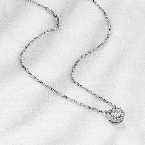 0.40ct Lab Diamond Halo Necklace in 9K White Gold G/Vs